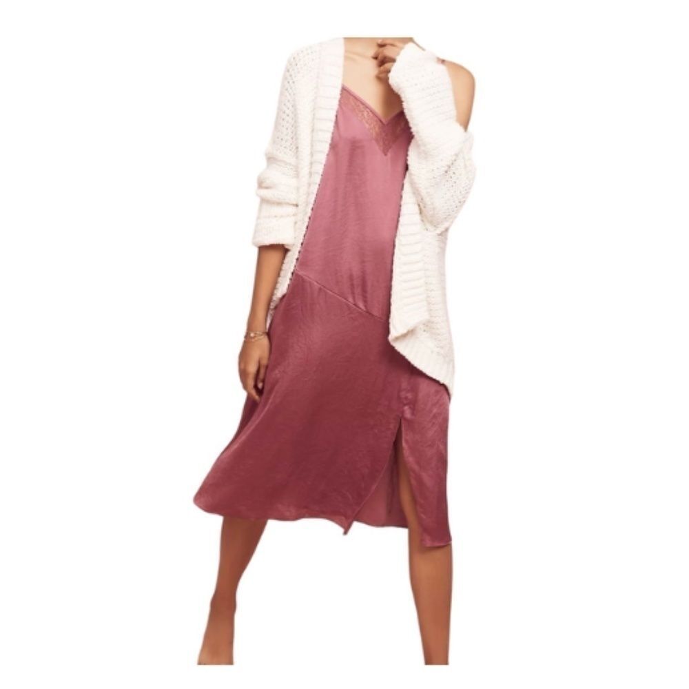 Anthropologie Floreat Charm Slip Dress Burgundy Wine Lace Trim Midi Medium M